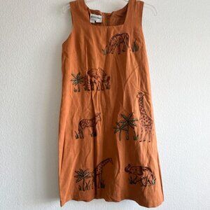 Betsys Things Vintage Embroidered Linen Blend Safari Animal Shift Dress size 8